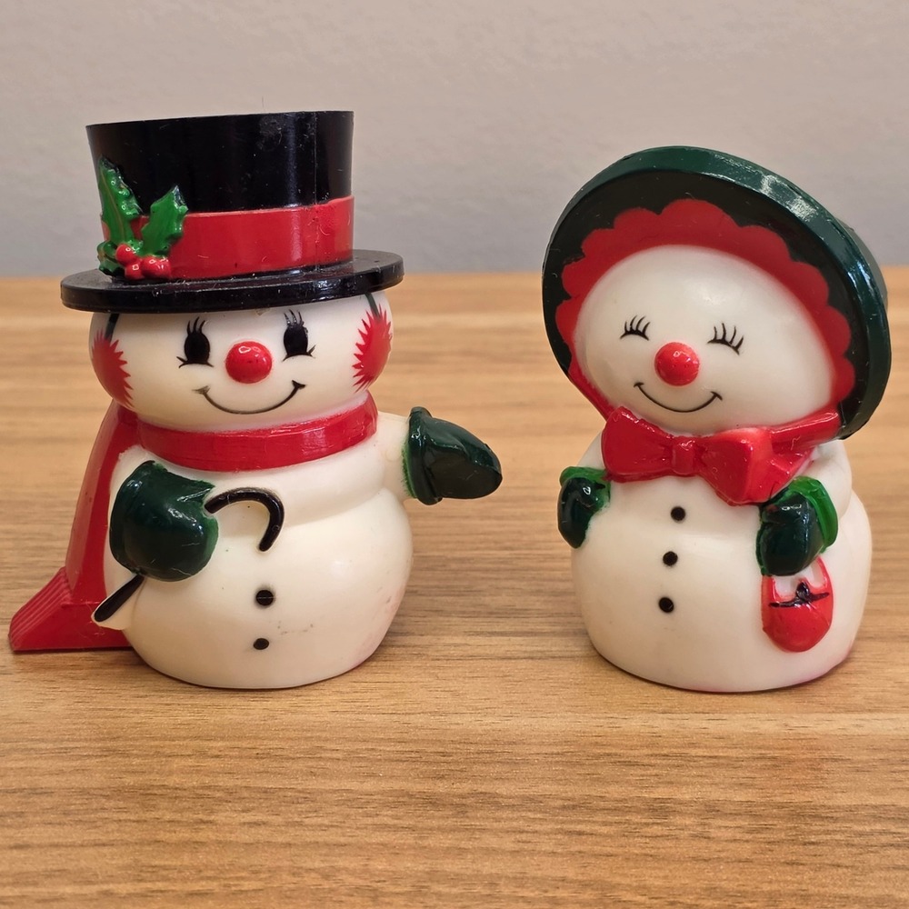 Vintage Hallmark Christmas Happy & Merry Salt Pepper Shakers Set Snowmen Holiday
